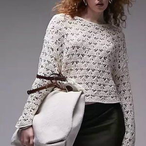 Topshop knit tape yarn stitchy oversized sweater in ivory